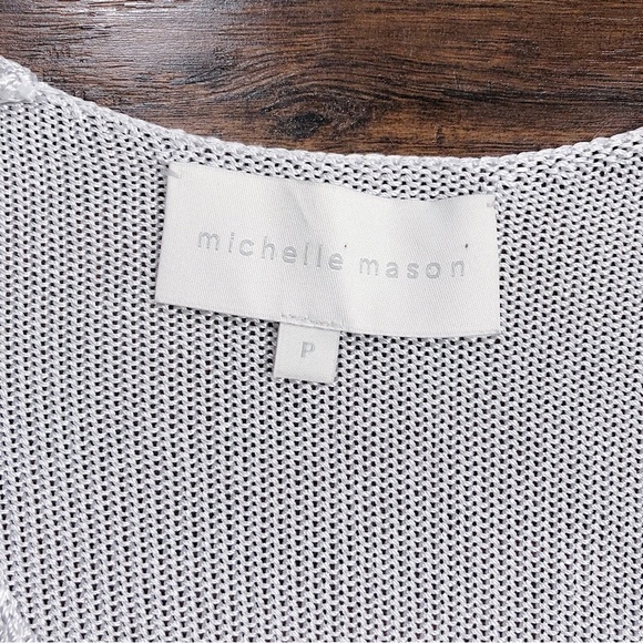 Michelle Mason • Cross Wrap Sweater top metallic silver grey surplice knit drape - Picture 4 of 12